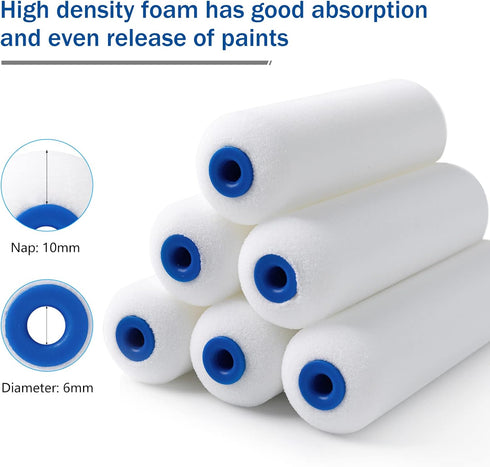Mister Rui Foam Paint Roller, 4 Inch Paint Roller 10 Pack, High Density Small Foam Rollers for Painting