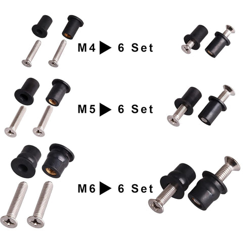 18 Pairs M4 M5 M6 Neoprene Well Nuts with Stainless Steel Screw, Rubber Well Nuts Kit for Kayak and Marine