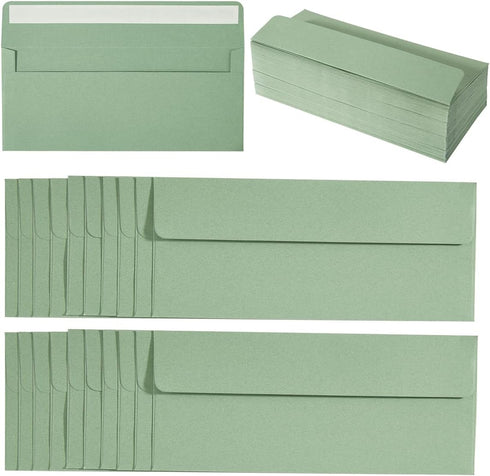 Wishop 50 Pack Sage-Green #10 Business Envelopes Self Seal for Office, 4.13 x 9.49 Inches