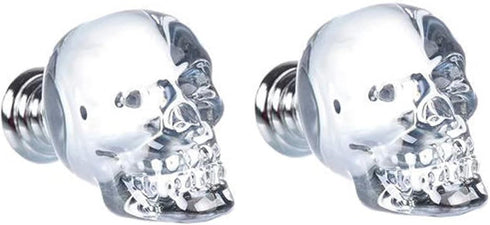 HDJNal 2pcs Crystal Glass Door Knobs, Skull Clear Glass Wardrobe Pull Knobs with