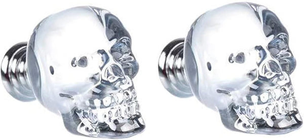 HDJNal 2pcs Crystal Glass Door Knobs, Skull Clear Glass Wardrobe Pull Knobs with