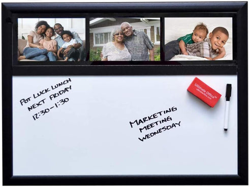 Ultimate Office Magnetic Whiteboard 24 x 18 Memo Board PLUS, 3 Photo Frames, Marker & Magnetic Eraser
