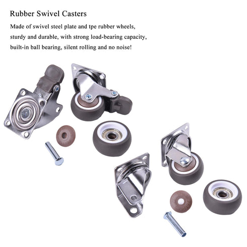 4 Pack Small Caster Wheels 2 Inch Low Profile Swivel Casters with 2 Brakes, Steel Top Plate, No Noise Ball Bearing