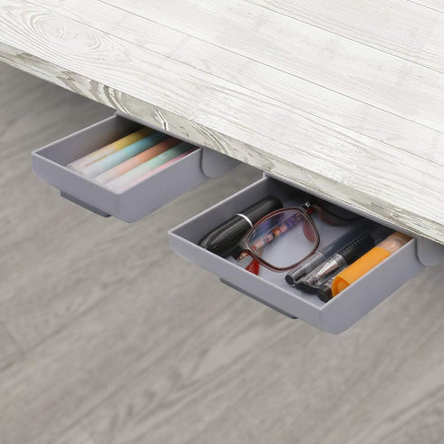 Desk Drawer Attachment 2 Pack - Hidden Pencil Organizer, Adhesive Pen Holder for Desktop Storage