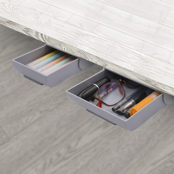 Desk Drawer Attachment 2 Pack - Hidden Pencil Organizer, Adhesive Pen Holder for Desktop Storage
