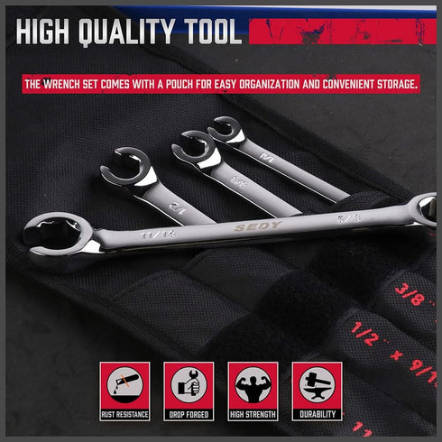 4-Piece Flare Nut Wrench Set, SAE Brake Line Wrenches 1/4 to 11/16-inch, Professional Offset Heads