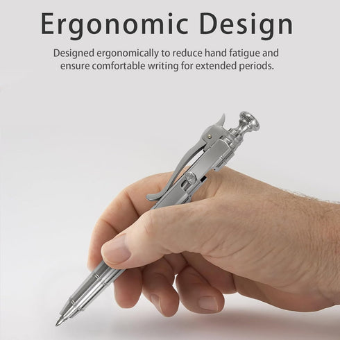 Dr. Metalleung Bolt Action Pen | Heavy Duty Stainless Steel EDC Retractable Ballpoint Pen with Pocket Clip for Smooth