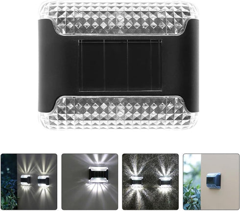2pcs FRCOLOR Waterproof Solar Fence Lights Outdoor Wall Sconce Solar Powered Porch and Garden Lighting White Light