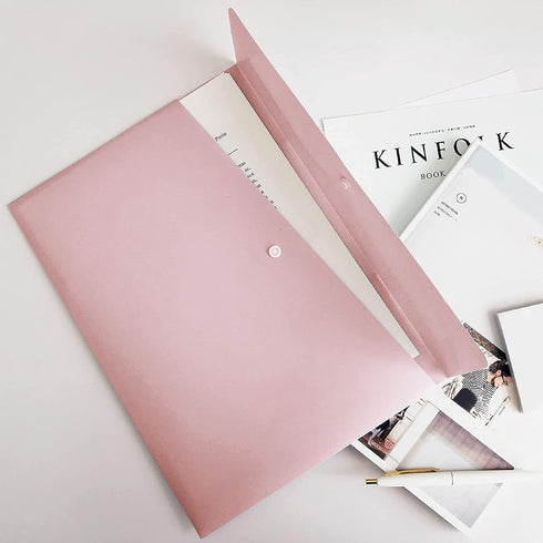 VANRA Poly File Folders, Letter Size File Jackets Organizer with Snap Button Closure, A4 Document Holder (Pastel Pink,