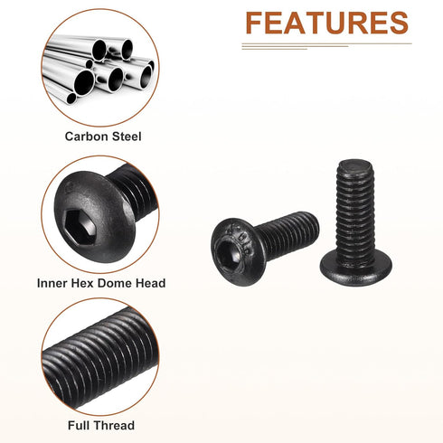 M3-0.5x8mm Button Head Socket Cap Screws, 50Pack Carbon Steel Black Oxide Hex Drive Full Thread Fasteners