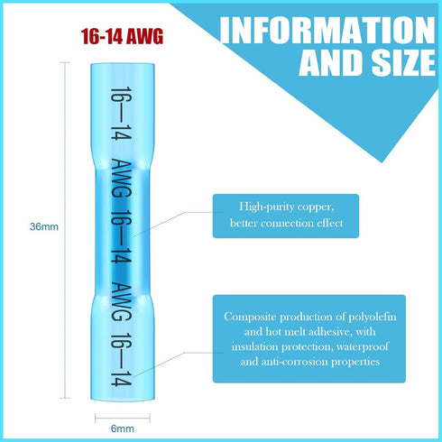 Frienda 1000 Pcs Heat Shrink Butt Connectors, Marine Grade Insulated Crimp Wire Connectors for Boats, Automotive, Home
