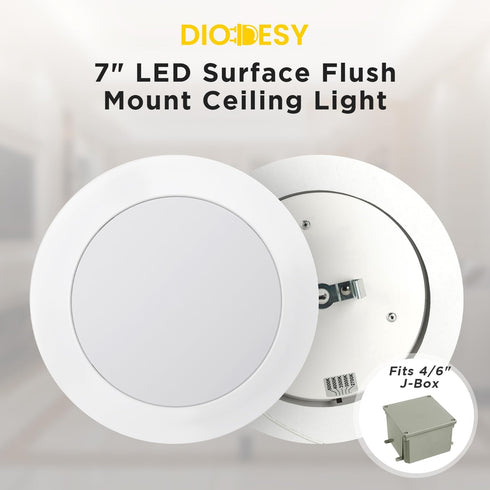 7-Inch 15W (75W 950 27K/30K/35K/40K/50K Dimmable E26 Diodesy- Round Flush Mount Disk Hardwire Light Fixture Retrofit