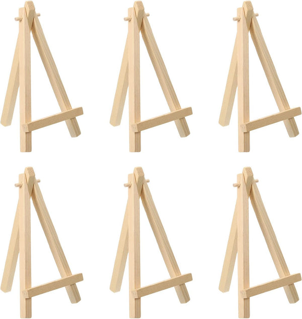 PATIKIL 12 Pack 5.9" Mini Wooden Easel Stand for Displaying Photos, Canvases, Wedding, Wood Color