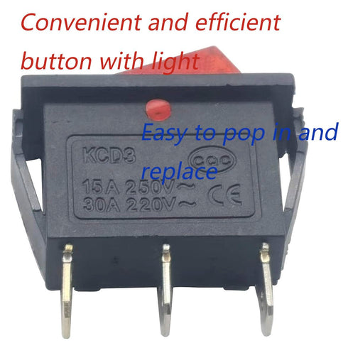 3 Pin 2 Position Red Lighted Rocker Switch for Desktop Grinder, Electric Fireplaces, Household Appliances, Lawn Mower