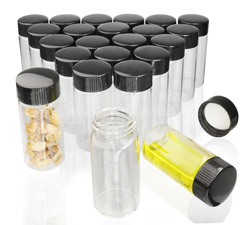 JIUWU 20 Pack 20 ml Clear Glass Vials with Screw Caps, Small Size Storage Bottle for Lab/Travel