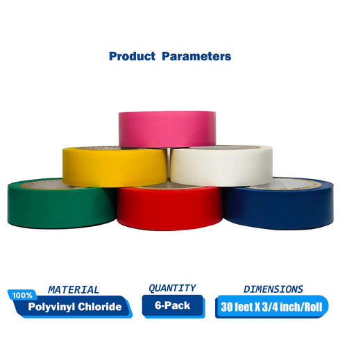 Electrical Tape Colors 6 Pack, 3/4-Inch by 30 Feet, Waterproof, Strong Adhesive, Durable, Easy-Wrap, Pink, Yellow, Red,