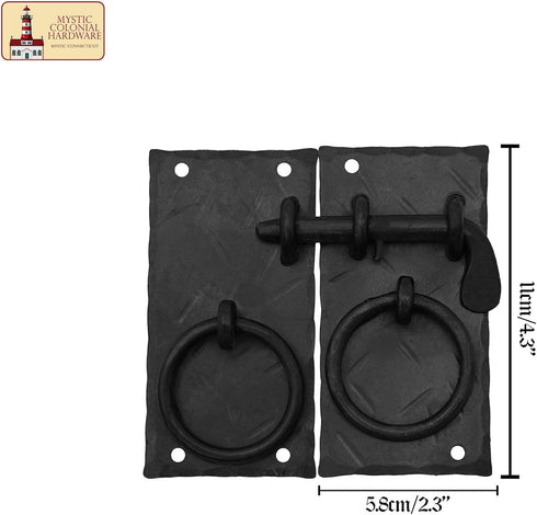(271) Mystic Colonial Iron Gate Latch Black Flip Latches, Heavy Duty Cast Iron Drop Latch, for Old Farm Barn Shed