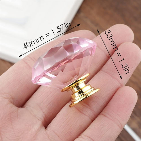 WenRan 40mm K9 Closet (1,Silver) Pink Diamond Crystal Pull Handle Simple Bedside Cabinet Drawer Handle Single Hole Pull