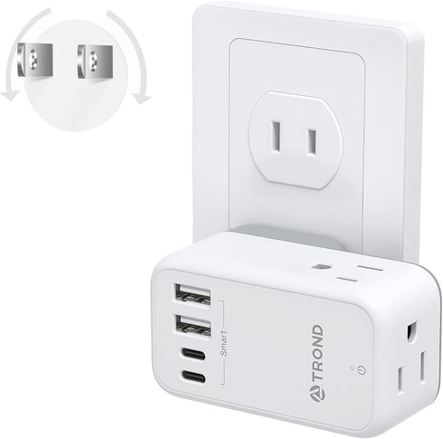 TROND 3 Prong to 2 Prong Adapter with 360 Rotating Plug, 2 Prong Outlet Extender with 3 AC Outlets and 4 USB Ports