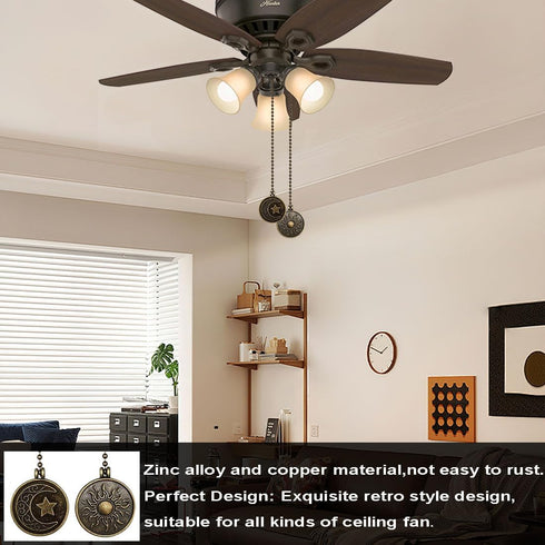 Pattern,2 12 Inch Ceiling Fan Pull Chain Sun Moon Pcs Beaded Ball Pull Chain Extender Decorative With Connector, Newst