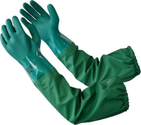 PACIFIC PPE 26" Rubber Gloves Chemical Resistant PVC Reusable Heavy Duty Waterproof Gloves with Cotton Liner Anti-skid,