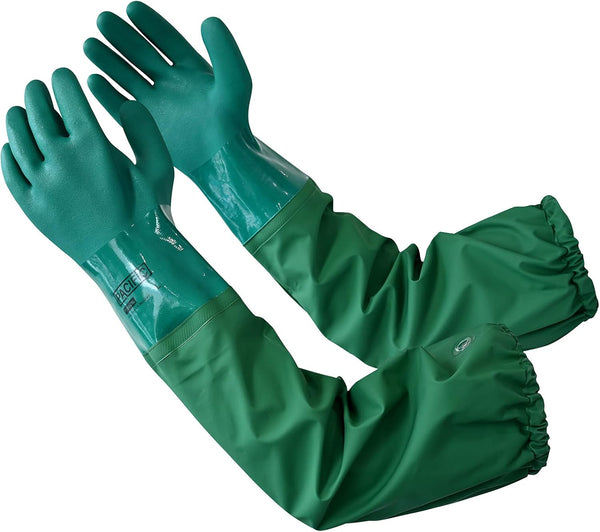 PACIFIC PPE 26" Rubber Gloves Chemical Resistant PVC Reusable Heavy Duty Waterproof Gloves with Cotton Liner Anti-skid,