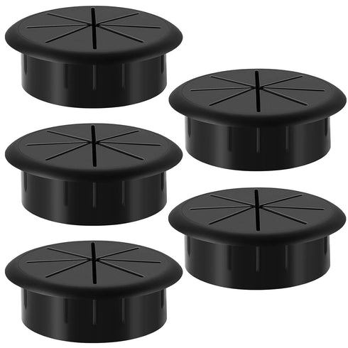 HYCC 5 Pack Flexible Desk Grommet - 2-3/8 Inch, Organize Wires and Cables on Office Equipment, Black