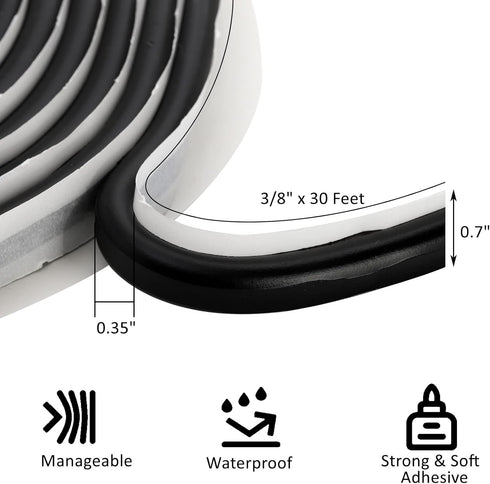 ZOOFOX 2 Pack Butyl Seal Tape, 3/8" x 30 Feet Black Rubber Sealant Tape, Leak Proof Putty Tape for RV Patching, Window Caulking, Door, Headlight, Windshield, Boat Sealing, Roof Patching