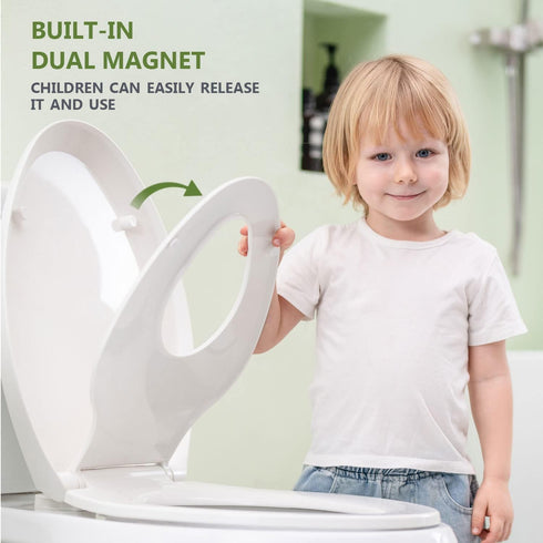 WSSROGY Elongated Toilet Seat with Toddler Seat Built In, Slow Close, Fits both Adult and Child, Potty Training Seat