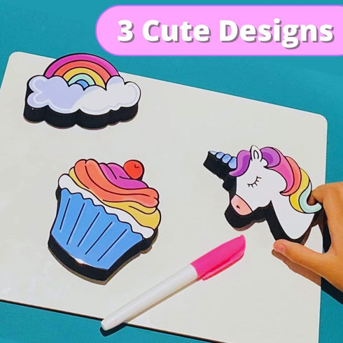Magnetic Dry Erase Eraser Set for Whiteboard, 3 Pack Cute Design Unicorn, Cupcake and Rainbow
