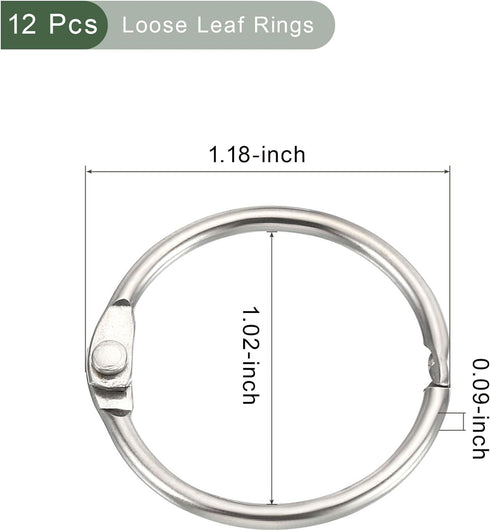 YOKIVE 12 Pcs Stainless Steel Loose Leaf Binder Ring, Durable for Index Card Flash Card Home Office (Silver, 1.2 x