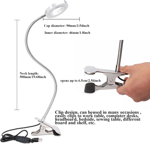 USB Desk Light with Clip, LED Eye-Caring Reading Light with 3 Color Modes, 10 Brightness Levels