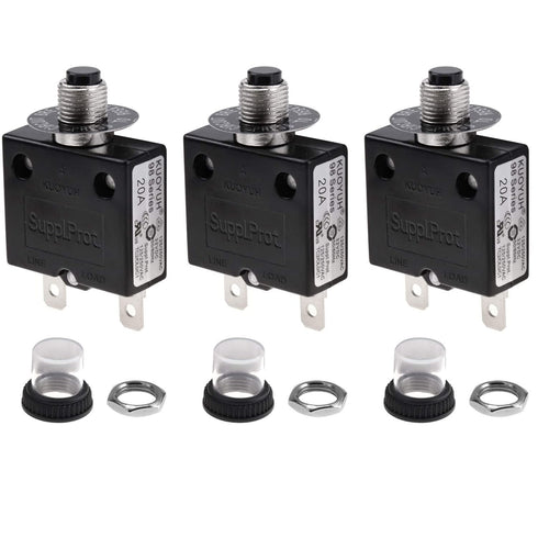 Thermal Circuit Breaker 20 Amps Manual Reset Push Button 32V DC 125/250V AC, 3Pcs Overload Protector