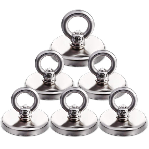 MIKEDE Strong Neodymium Fishing Magnets - 6 Pack, 100 lbs Pulling Force Rare Earth Magnet for Magnetic Fishing