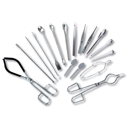 Basic Starter Scientific Lab Tools Pack - Chemistry Set with Crucible Tongs, Lab Spatula, Test Tube Clamps, Stainless