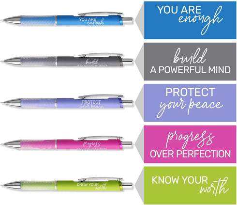 Canopy Street Multi Color Affirmation Gel Pen Set, 5 Black Ink Gel Glide Pens, Encouraging Colorful Office Supplies