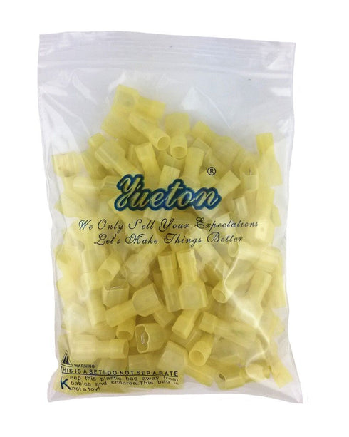 yueton 100pcs 12/10-Gauge Yellow Economy Nylon Male Fully-Insulated Quick Disconnects Wiring Spade Wire Crimp Terminal