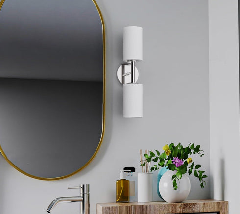 2-Light Tawson Talos Wall Sconce Light in Brushed Nickel with Satin Etched Glass Shade for Hallway, Entryway, Passway