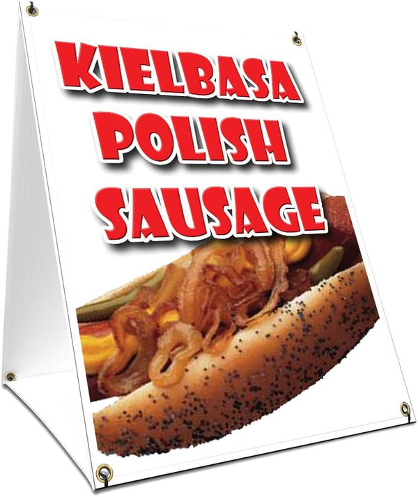 A-Frame Sidewalk Kielbasa Polish Sausage Sign with Graphics On Each Side |
