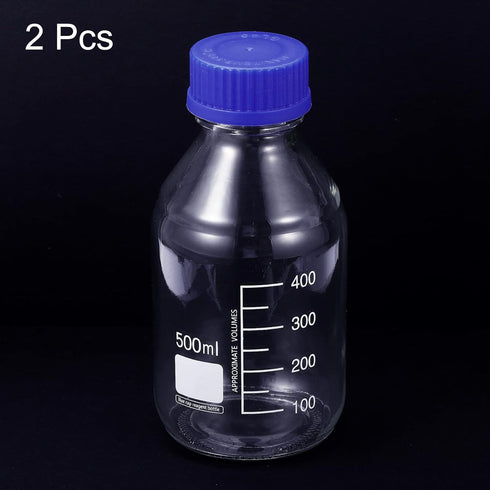 PATIKIL 500mL Reagent Media Bottle, 2Pcs Round Graduated Glass Storage Bottle with Blue Cap