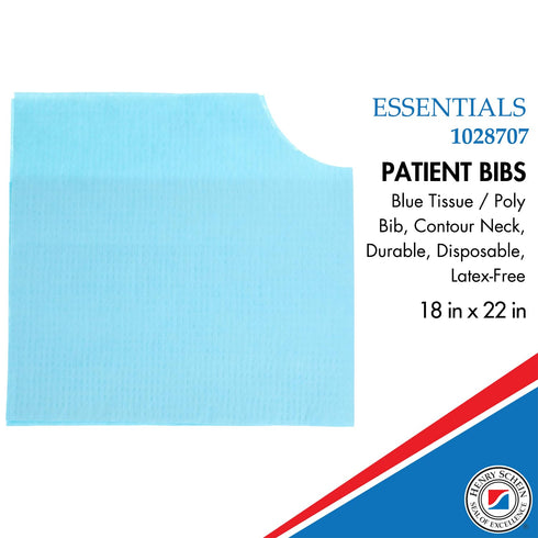 18" 22", 400 Patient Bibs x Blue Tissue with Poly Backing, Disposable Waterproof, Durable Protection for Dental