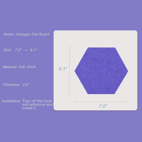 LAJAR 8 Pcs Self Adhesive Hexagon Felt Bulletin Board Tiles for Photos, Memos (Purple)