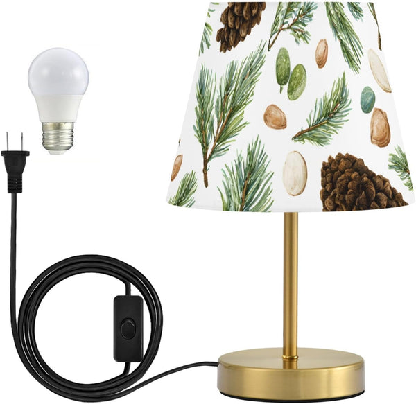 ALAZA Table Lamp for Bedroom Nightstand Watercolor Pine Cones Forest Bedside Lamp