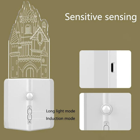 TOPINCN Motion Sensor Castle Night Light, Wall Sconce with Soft Illuminance, Wall Light for Bedroom Staircase Hallway
