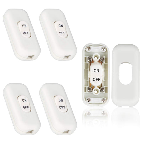 Inline Switch 5 Pcs, White Lamp Cord Button, 6A 250V ON OFF Electrical Wire Appliance Rocker Switches