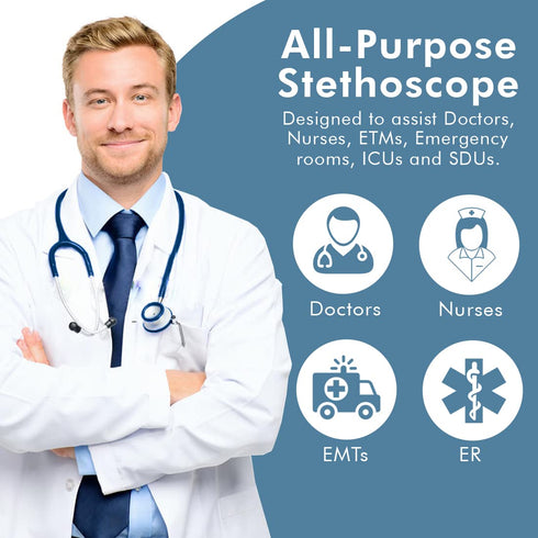 NOVAMEDIC 22-inch, Classic Blue Dual Head Stethoscope, Adult Size Stethoscope for Nurses, Doctors, ETMs, Nursing Homes