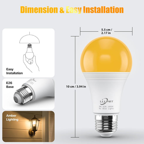 Bulb, Dimmable 1600K 180LM Bulb, E26 3W Amber Light Warm White LED Nightlight Blue Light Blocking Sleep Aid, Base