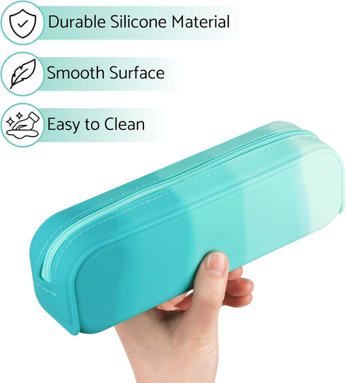 Pencil Holder Case, Gradient Color Silicone Waterproof Pencil Pouch, Portable Aesthetic Zipper Pencil Bag for School