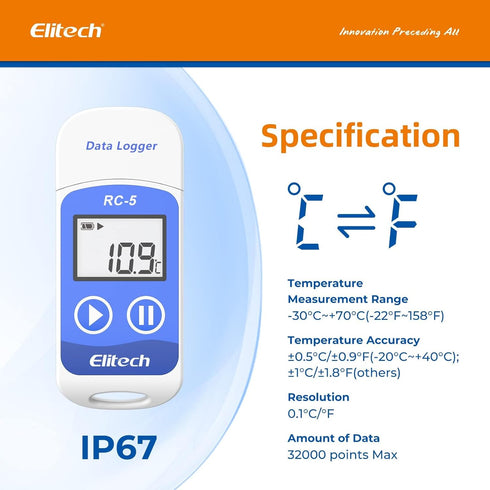 RC-5 32000 Elitech USB Temperature Data Logger Recorder Points High Accuracy