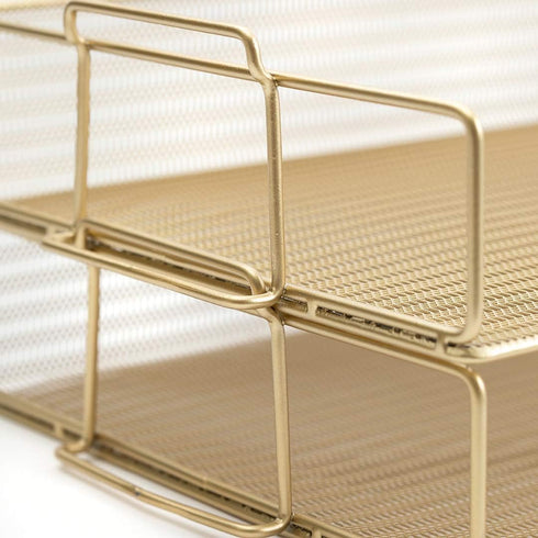 Set 2 BLU MONACO | Paper Tray Stackable Gold Mesh of | Stackable File Trays for Desk Organization | Tiered Desk